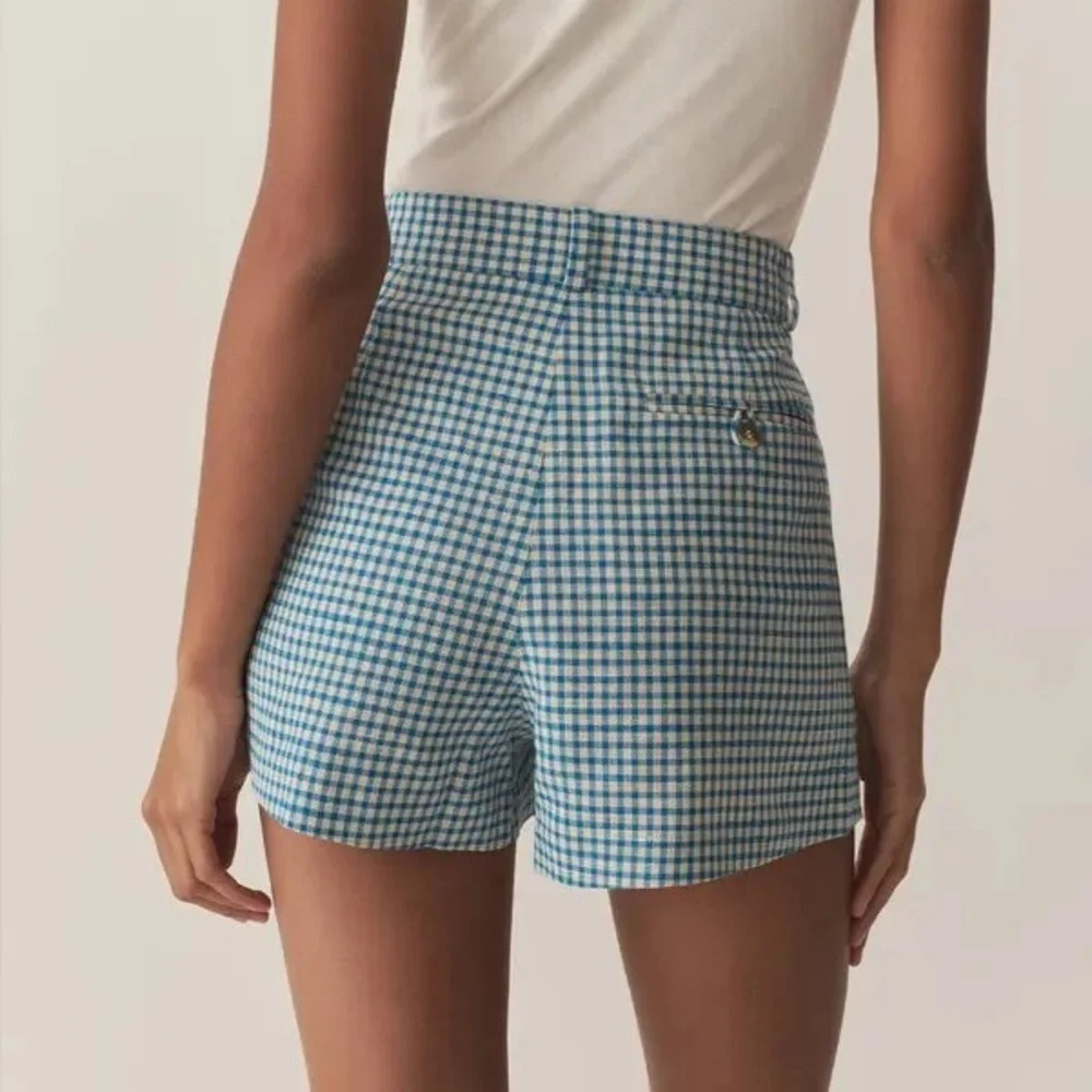 NWT Doen Kingsley Cotton Button High Waist Shorts Southhampton Gingham Blue - Picture 3 of 12